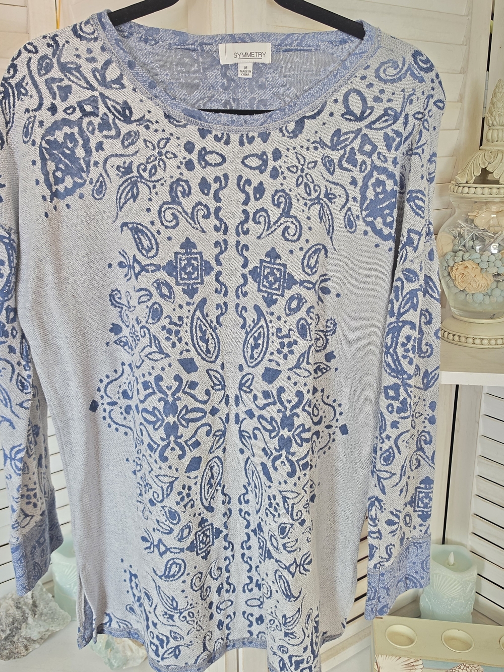 Symmetry Blue Paisley Knit Top | Shabby Chic, Boho, Coastal SZ M